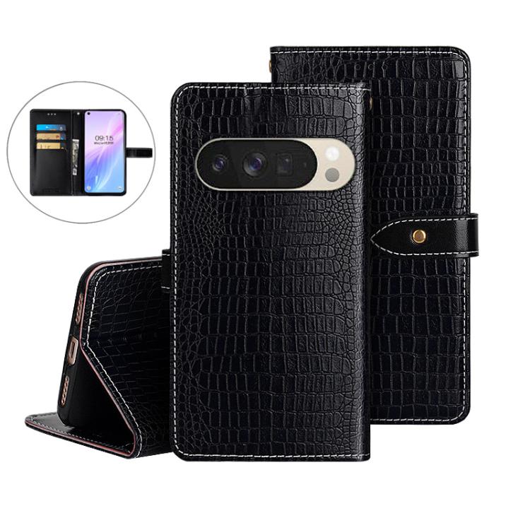 

For Google Pixel 10 Pro XL idewei Crocodile Texture Leather Phone Case(Black)