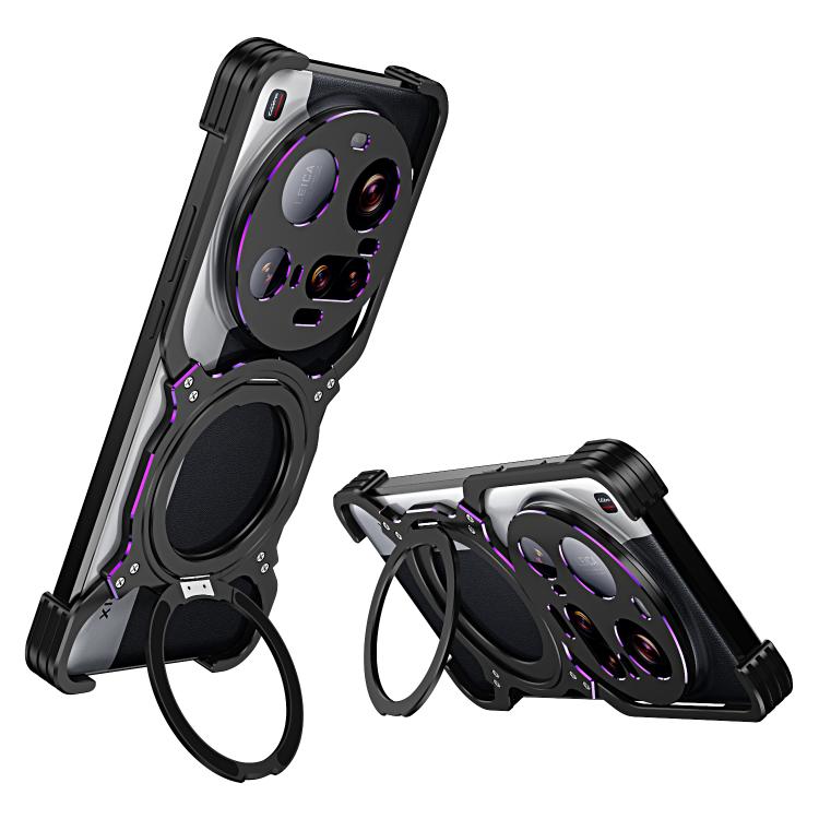 

For Xiaomi 15 Ultra Mechanical Arm Borderless MagSafe Holder Metal Phone Case(Black Purple)