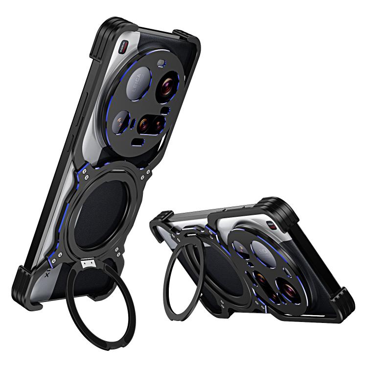 

For Xiaomi 15 Ultra Mechanical Arm Borderless MagSafe Holder Metal Phone Case(Black Blue)