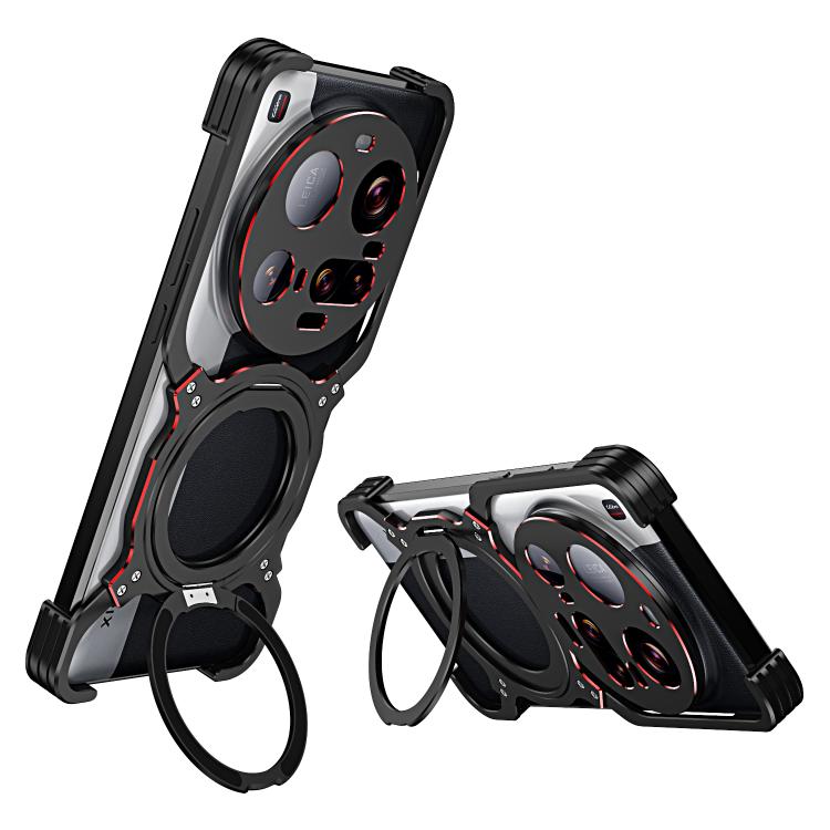 

For Xiaomi 15 Ultra Mechanical Arm Borderless MagSafe Holder Metal Phone Case(Black Red)