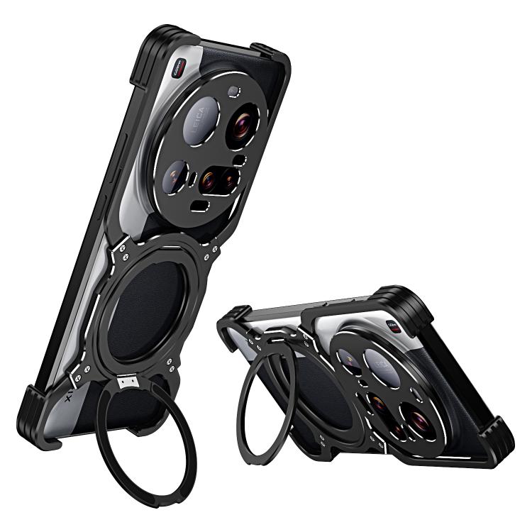 

For Xiaomi 15 Ultra Mechanical Arm Borderless MagSafe Holder Metal Phone Case(Black Silver)