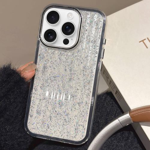 

For iPhone 16 Pro Glitter Corrugated PC Hybrid TPU Phone Case(Black)