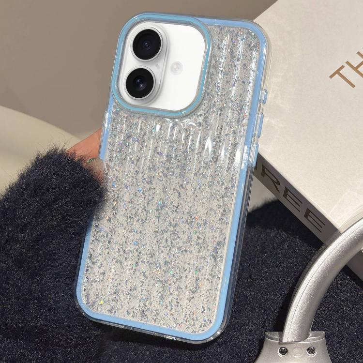 

For iPhone 16 Plus Glitter Corrugated PC Hybrid TPU Phone Case(Blue)