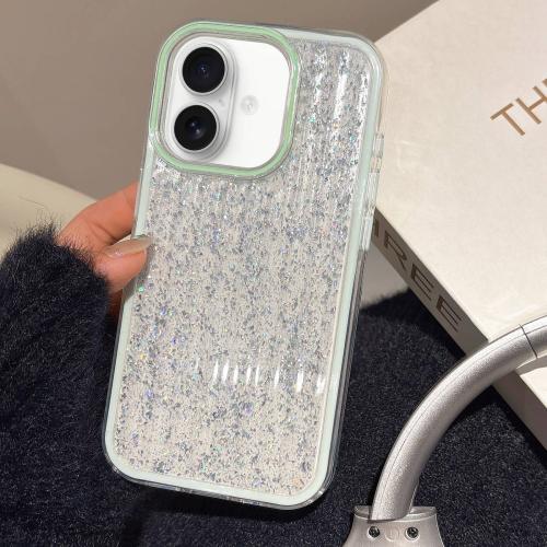 

For iPhone 16 Glitter Corrugated PC Hybrid TPU Phone Case(Green)