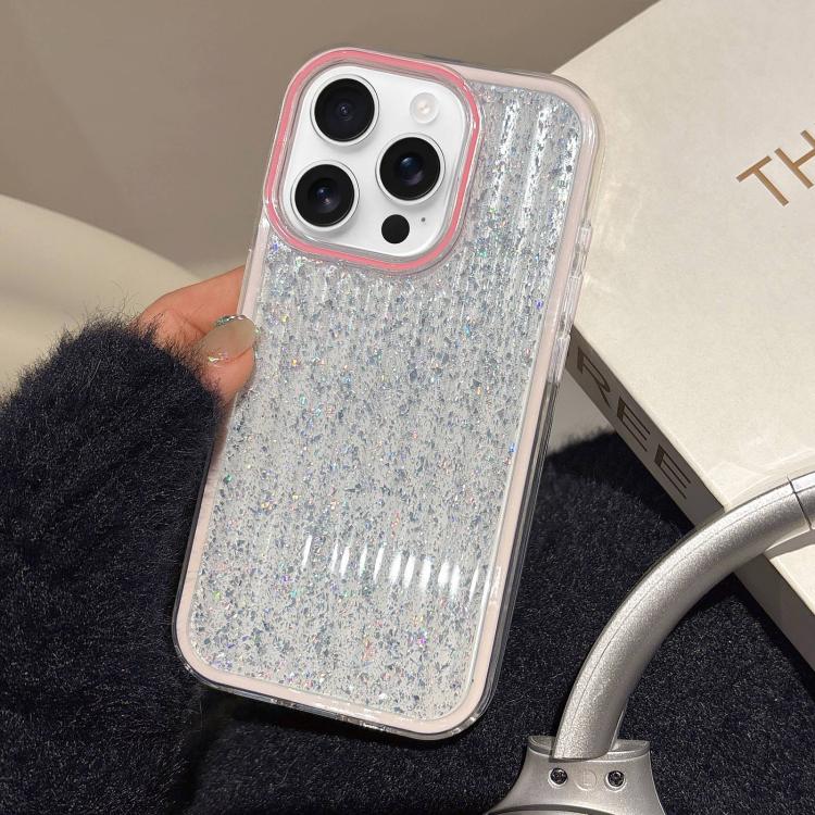 

For iPhone 15 Pro Glitter Corrugated PC Hybrid TPU Phone Case(Pink)