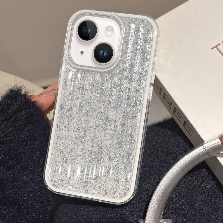 

For iPhone 15 Glitter Corrugated PC Hybrid TPU Phone Case(White)