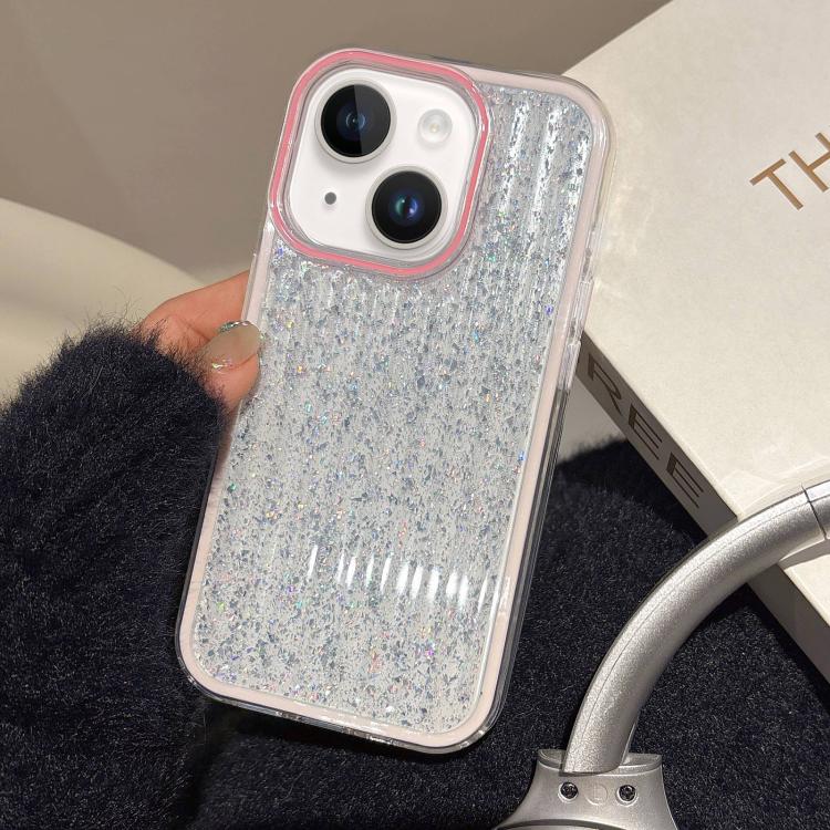 

For iPhone 14 Plus Glitter Corrugated PC Hybrid TPU Phone Case(Pink)