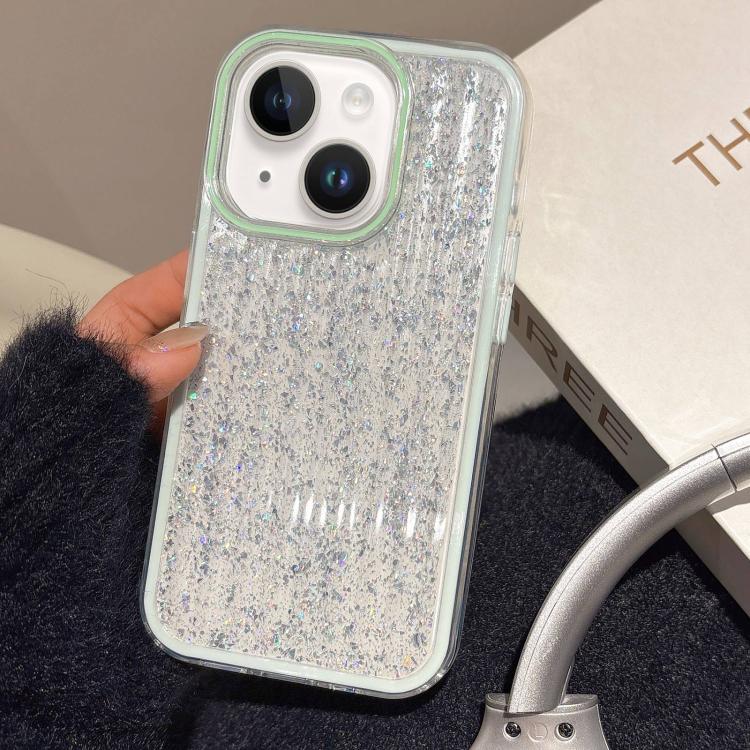 

For iPhone 14 Plus Glitter Corrugated PC Hybrid TPU Phone Case(Green)