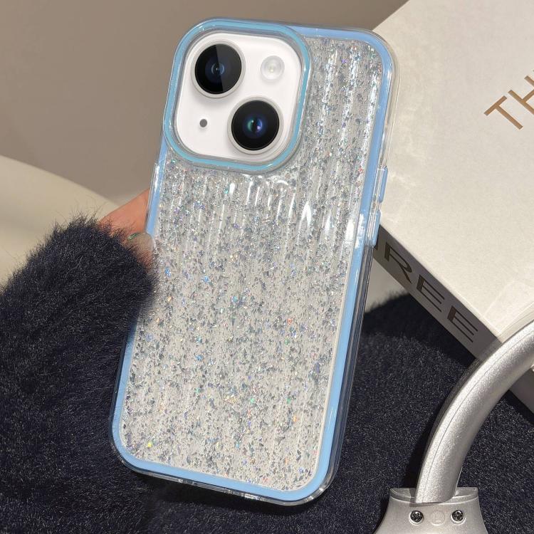 

For iPhone 14 Glitter Corrugated PC Hybrid TPU Phone Case(Blue)