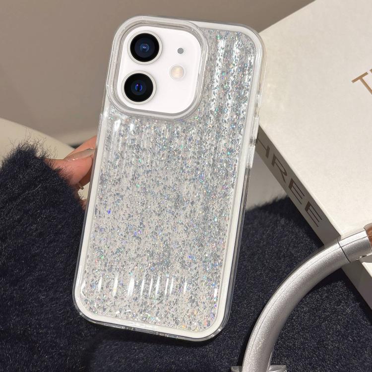 

For iPhone 12 Glitter Corrugated PC Hybrid TPU Phone Case(White)