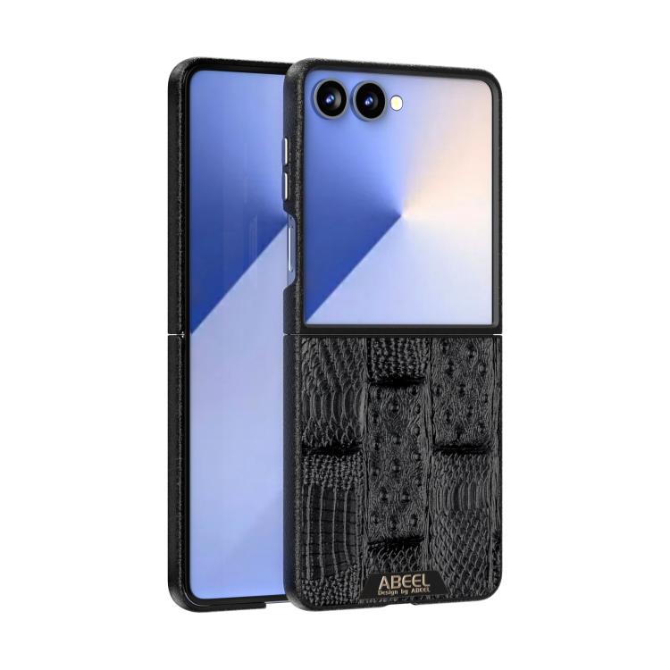 

For Samsung Galaxy Z Flip7 5G ABEEL Beast Pattern 6D Micro-Embossed MagSafe Genuine Leather Phone Case(Black)