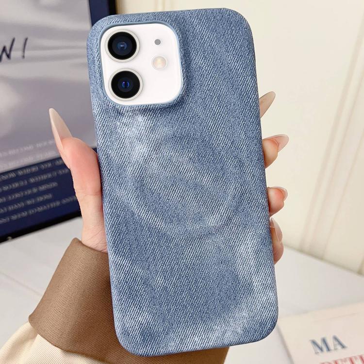 

For iPhone 12 / 12 Pro Denim MagSafe Magnetic PC + PU Phone Case(Grayish Blue)