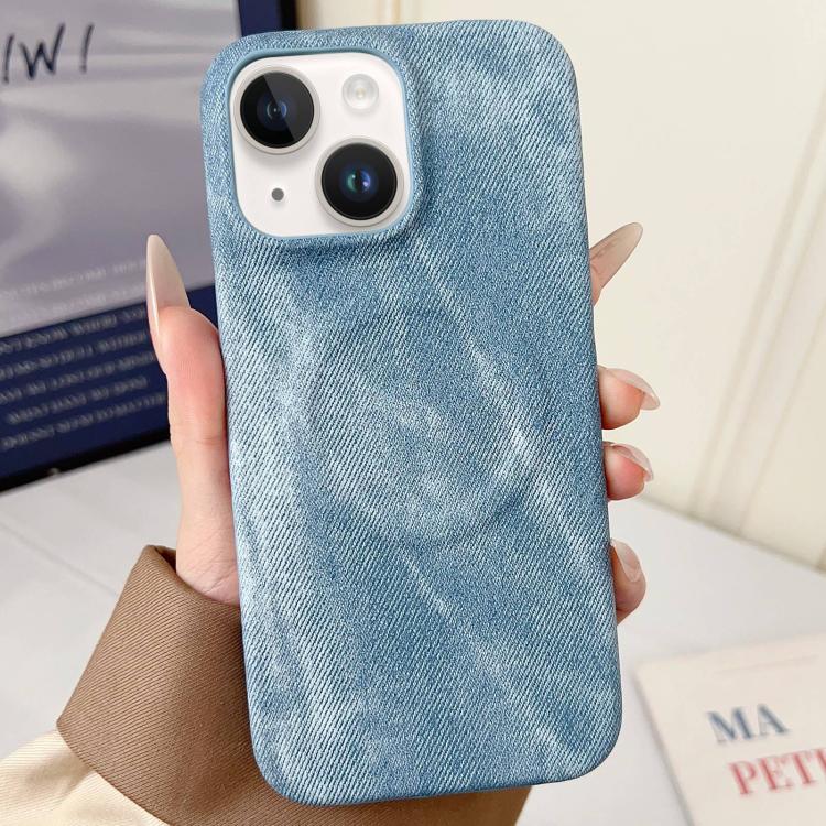 

For iPhone 13 Denim MagSafe Magnetic PC + PU Phone Case(Light Blue)