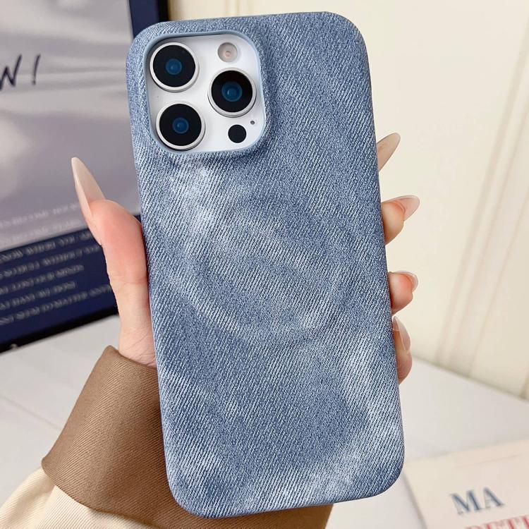 

For iPhone 13 Pro Denim MagSafe Magnetic PC + PU Phone Case(Grayish Blue)