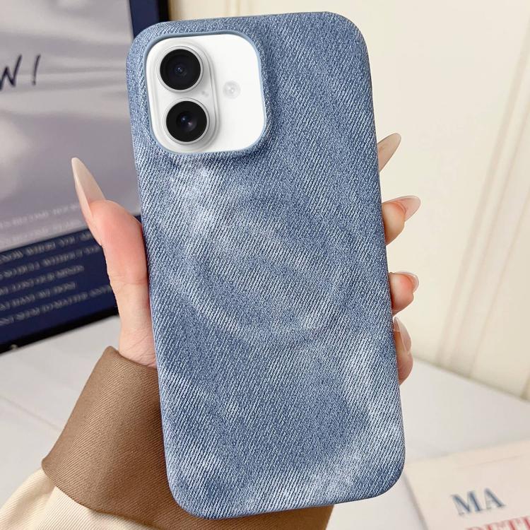 

For iPhone 16 Denim MagSafe Magnetic PC + PU Phone Case(Grayish Blue)