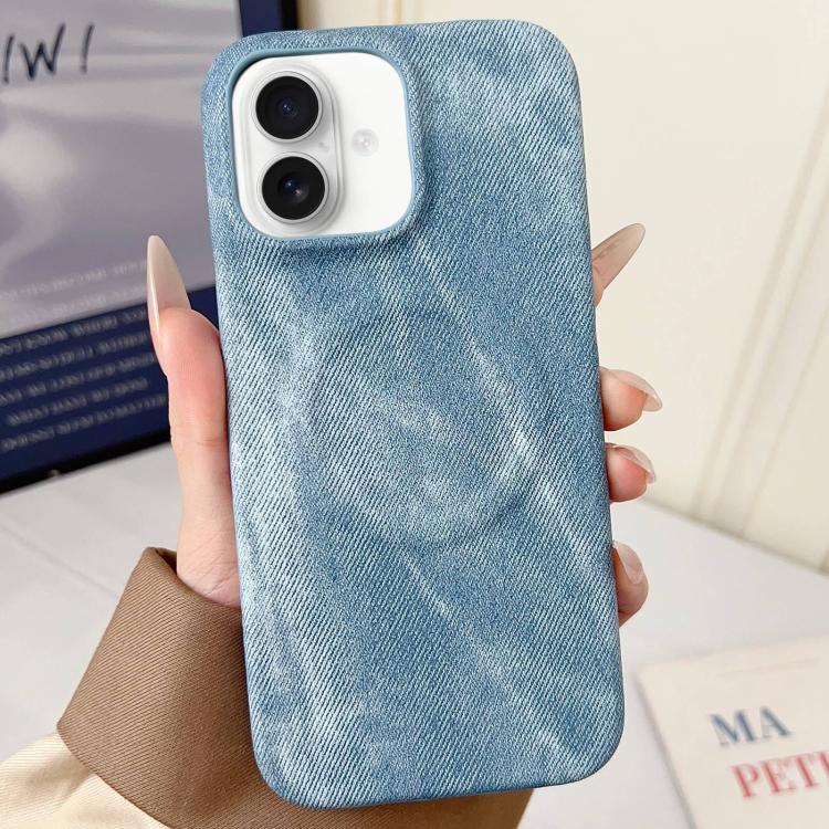 

For iPhone 16 Plus Denim MagSafe Magnetic PC + PU Phone Case(Light Blue)