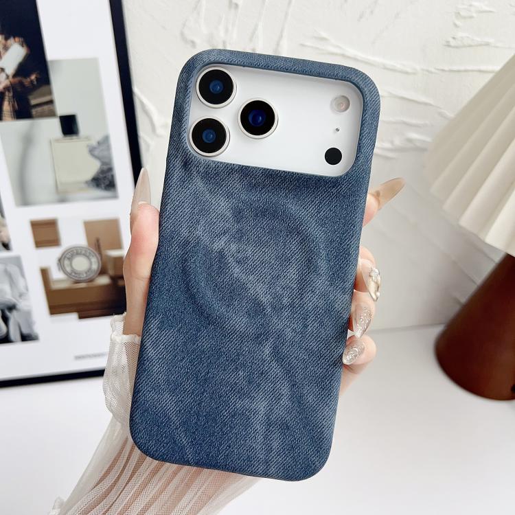 

For iPhone 17 Pro Denim MagSafe Magnetic PC + PU Phone Case(Dark Blue)