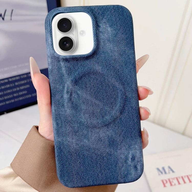 

For iPhone 17 Denim MagSafe Magnetic PC + PU Phone Case(Dark Blue)