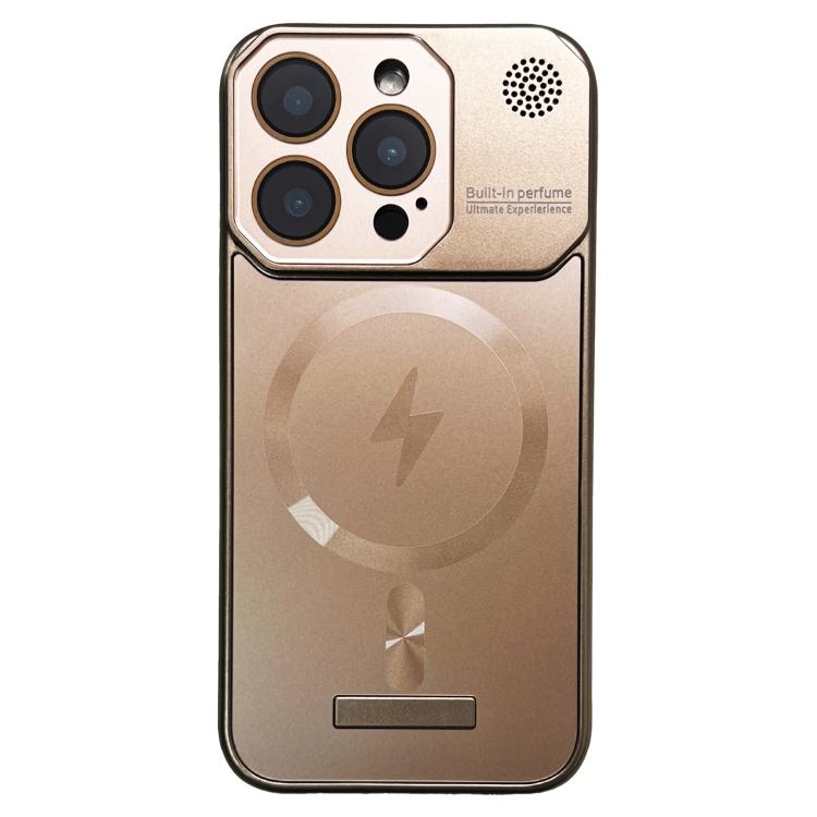 

For iPhone 14 Pro Max Frameless Aromatherapy MagSafe Magnetic PC Phone Case(Gold)