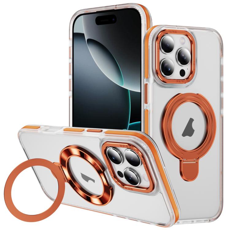 

For iPhone 16 Pro Max Two Color TPU Hybrid Acrylic MagSafe Magnetic Holder Phone Case(Orange)