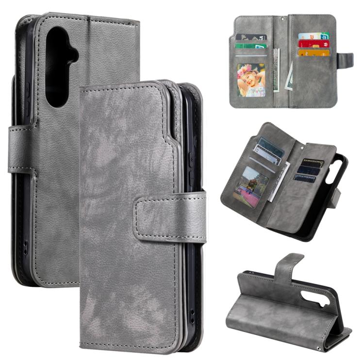 

For Samsung Galaxy S25+ 5G Tri-Fold 9-Card Wallets Leather Phone Case(Grey)