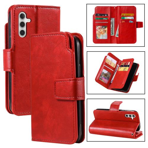 

For Samsung Galaxy S24 FE 5G Tri-Fold 9-Card Wallets Leather Phone Case(Red)