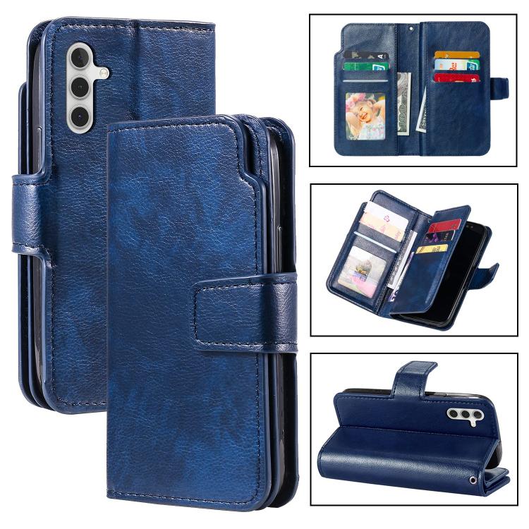 

For Samsung Galaxy S24 FE 5G Tri-Fold 9-Card Wallets Leather Phone Case(Blue)