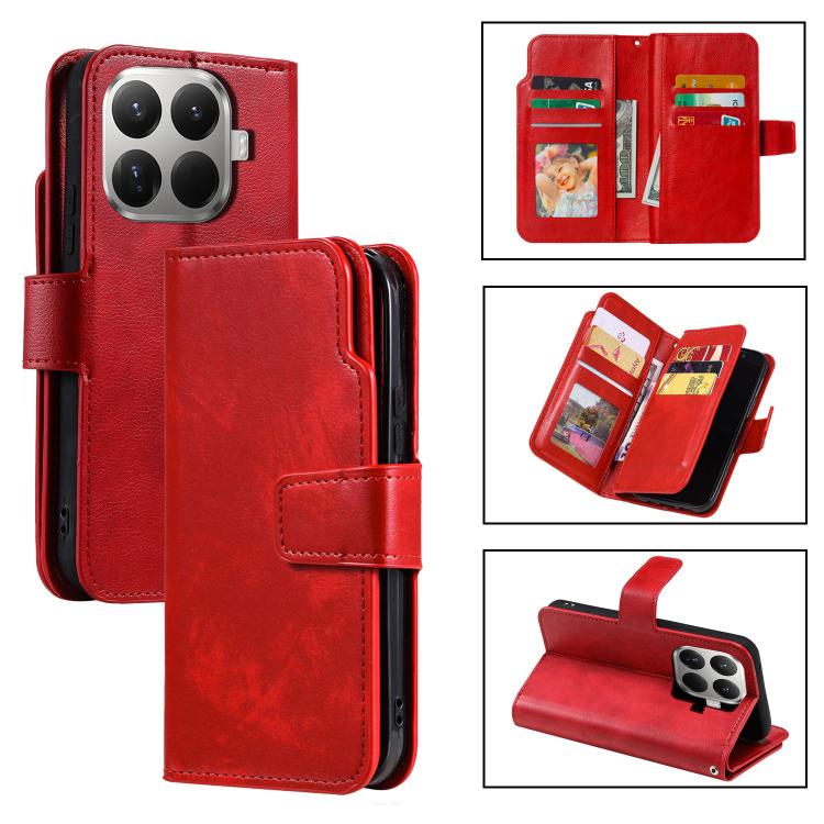 For Xiaomi 15T Pro 5G Tri-Fold 9-Card Wallets Leather Phone Case(Red)