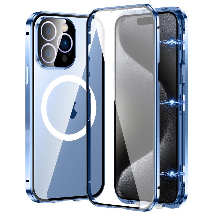 

For iPhone 15 Pro Max 360 Full Body Magnetic Frosted MagSafe Phone Case(Sierra Blue)