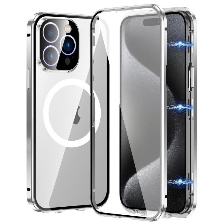 

For iPhone 15 Pro Max 360 Full Body Magnetic Frosted MagSafe Phone Case(Silver)