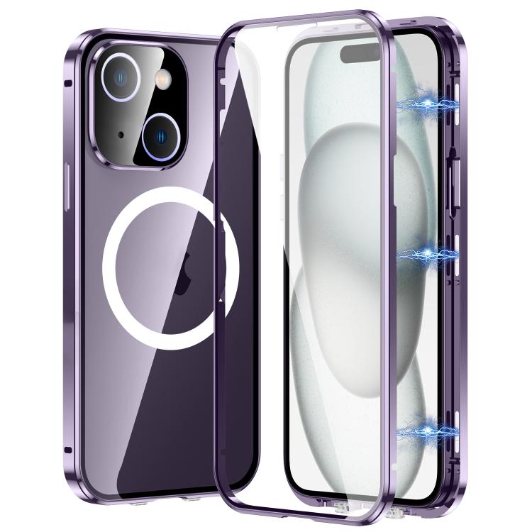 

For iPhone 15 360 Full Body Magnetic Frosted MagSafe Phone Case(Purple)