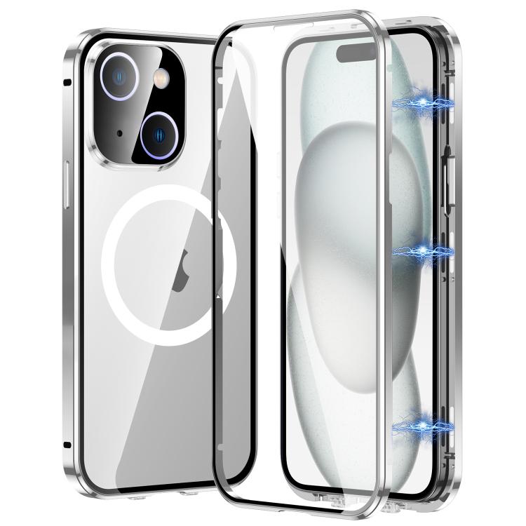 

For iPhone 15 360 Full Body Magnetic Frosted MagSafe Phone Case(Silver)