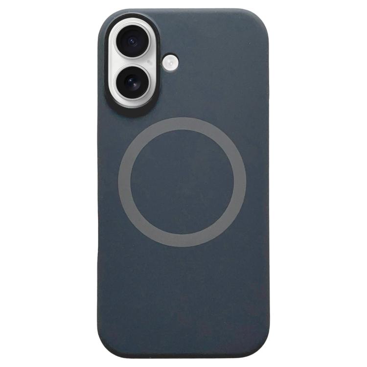 

For iPhone 16 Metal Frame Liquid Silicone MagSafe Phone Case(Graphite Black)