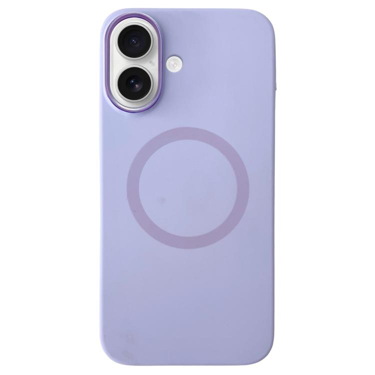 

For iPhone 16 Metal Frame Liquid Silicone MagSafe Phone Case(Lilac Purple)