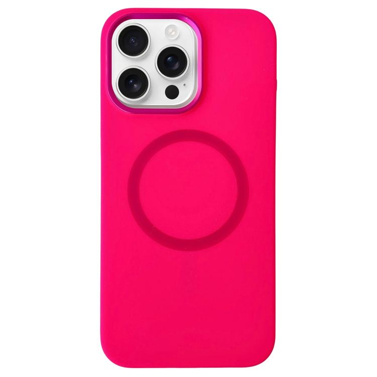 

For iPhone 15 Pro Metal Frame Liquid Silicone MagSafe Phone Case(Rose Red)
