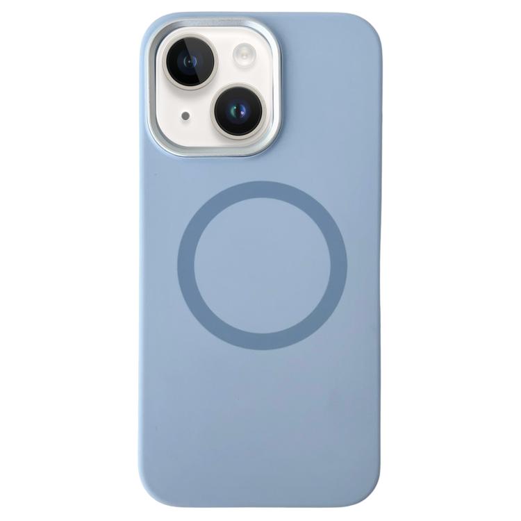 

For iPhone 15 Metal Frame Liquid Silicone MagSafe Phone Case(Sierra Blue)