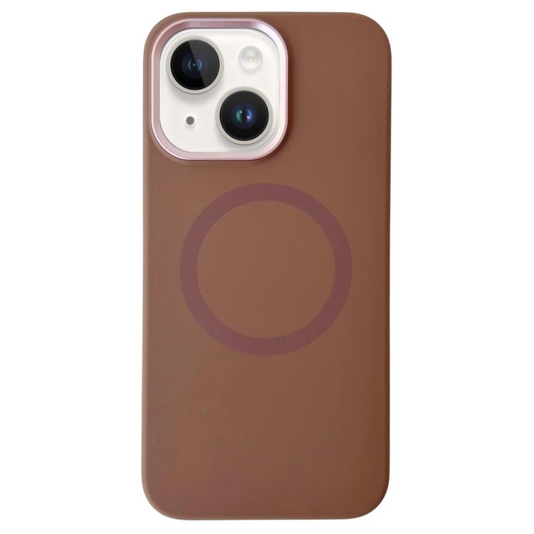 

For iPhone 14 / 13 Metal Frame Liquid Silicone MagSafe Phone Case(Gold Brown)