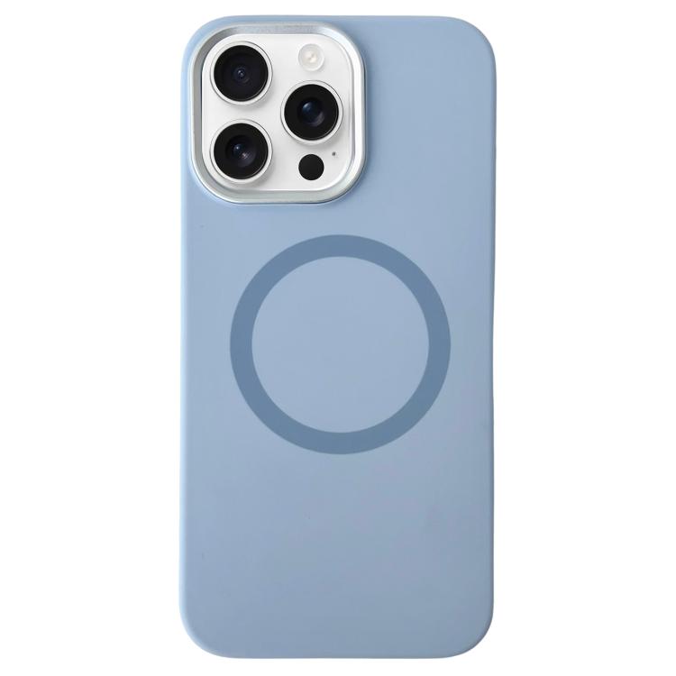 

For iPhone 12 Pro Max Metal Frame Liquid Silicone MagSafe Phone Case(Sierra Blue)