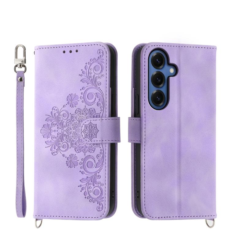 

For Samsung Galaxy S26+ 5G Skin Feel Flowers Embossed Wallet Leather Phone Case(Purple)