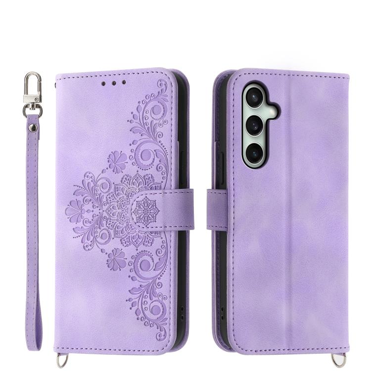 

For Galaxy S26 FE 5G Skin Feel Flowers Embossed Wallet Leather Phone Case(Purple)
