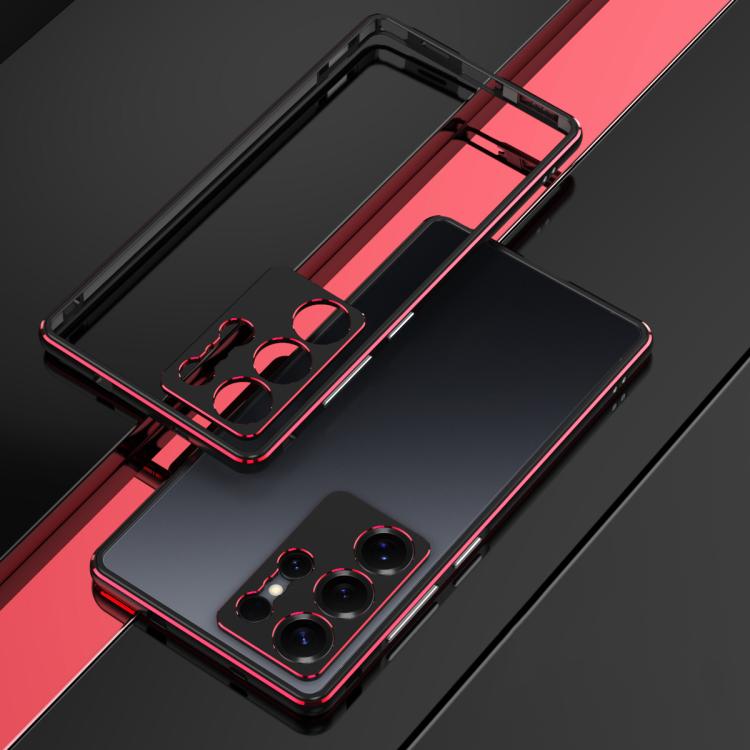 

For Samsung Galaxy S25 Ultra 5G Aurora Series Lens Protector + Metal Frame Phone Case(Black Red)