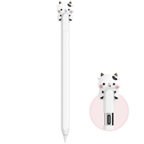 

For Apple Pencil USB-C LC129-3 Cartoon Anti-roll Silicone Protective Stylus Pen Case(White Cow)