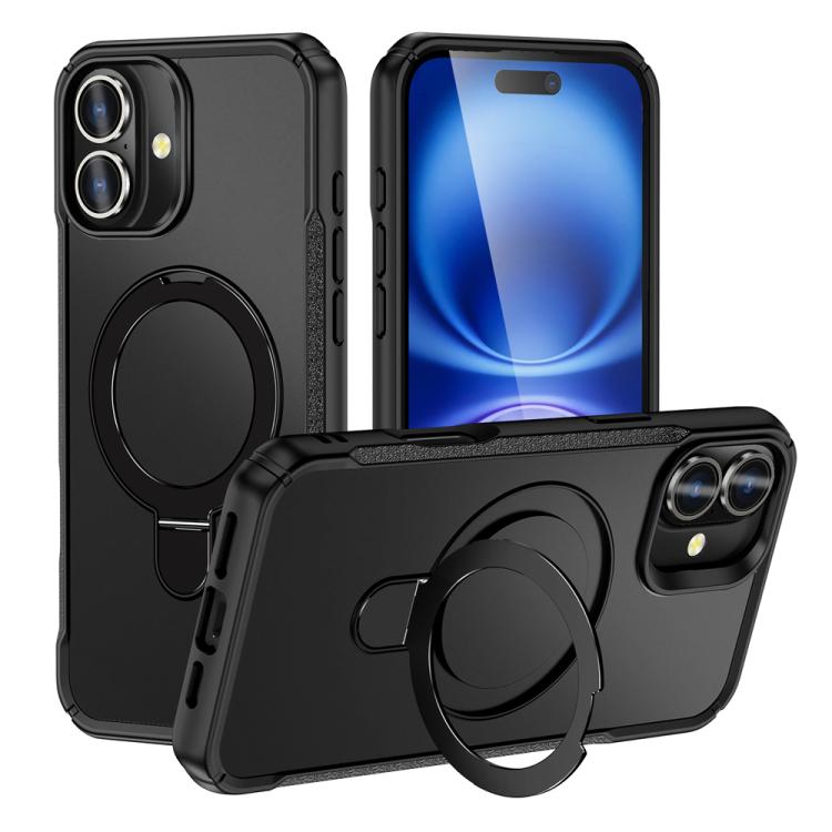 

For iPhone 16 Skin Feel Magnetic Holder MagSafe Phone Case(Black)