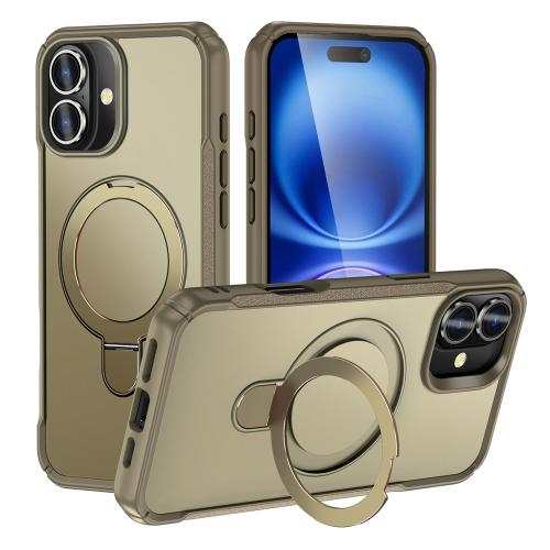 

For iPhone 16 Skin Feel Magnetic Holder MagSafe Phone Case(Khaki)