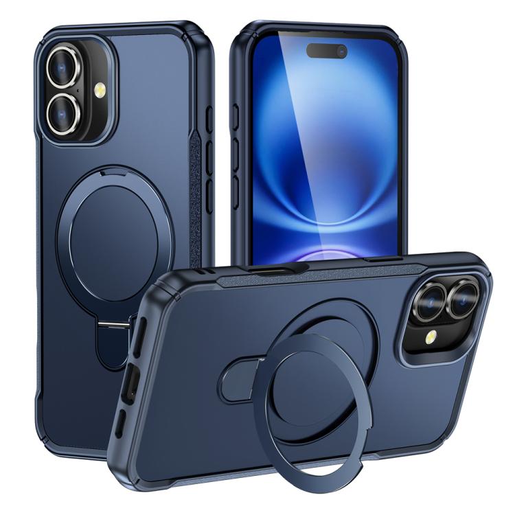 

For iPhone 16 Plus Skin Feel Magnetic Holder MagSafe Phone Case(Royal Blue)