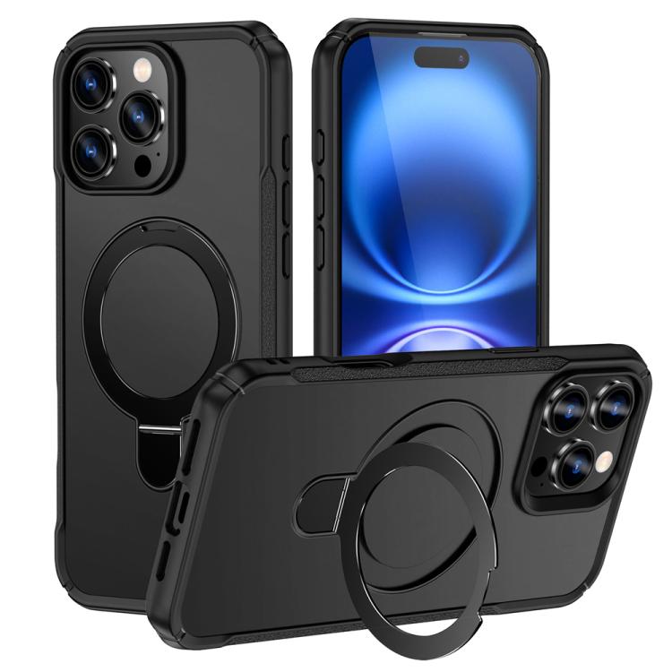 

For iPhone 16 Pro Skin Feel Magnetic Holder MagSafe Phone Case(Black)