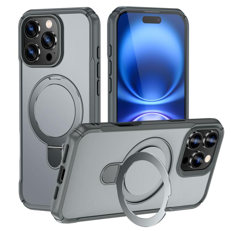 

For iPhone 16 Pro Max Skin Feel Magnetic Holder MagSafe Phone Case(Grey)