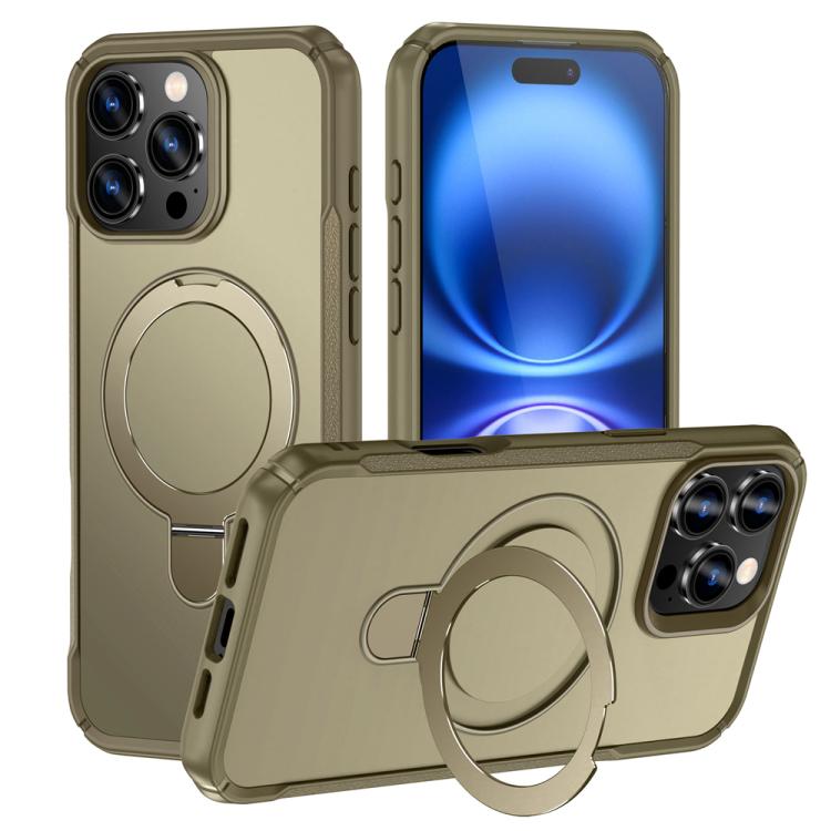 

For iPhone 16 Pro Max Skin Feel Magnetic Holder MagSafe Phone Case(Khaki)