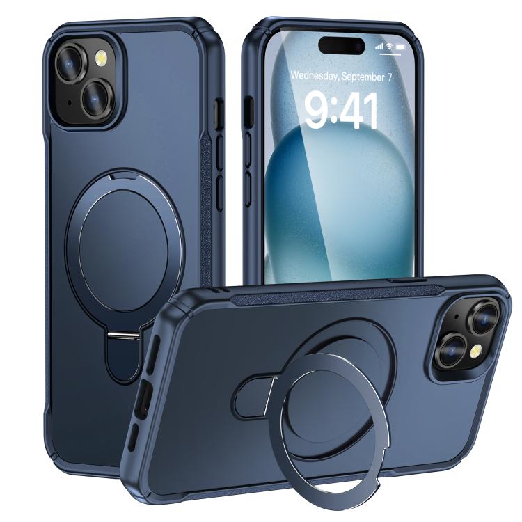 

For iPhone 15 Skin Feel Magnetic Holder MagSafe Phone Case(Royal Blue)