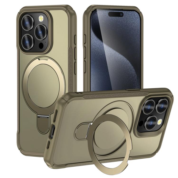 

For iPhone 15 Pro Skin Feel Magnetic Holder MagSafe Phone Case(Khaki)